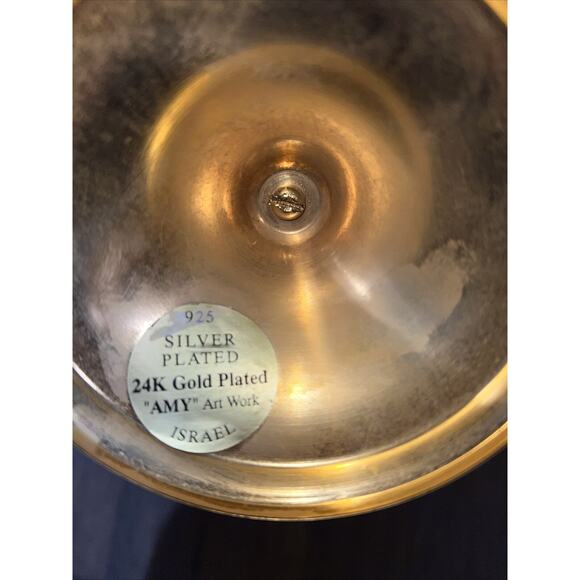 Menorah 11” Seven Branched 24k Gold Plated By Amy Artwork Made In Israel - Picture 2 of 3